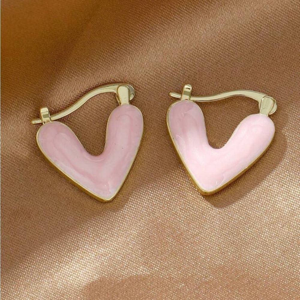 Pink Heart Hoop Earrings A1736